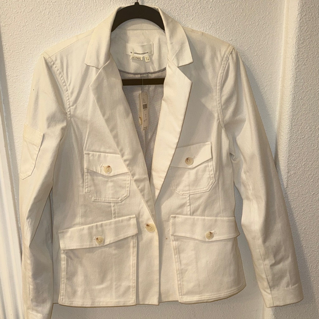 White Women's Cotton Utility Blazer Jacket